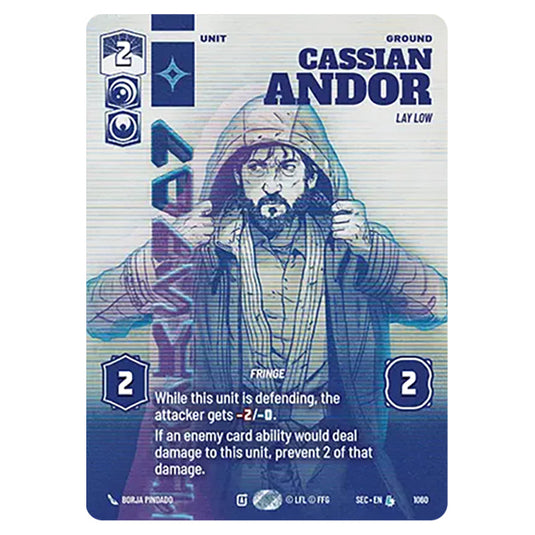 Cassian Andor Lay Low card from the Star Wars Unlimited Set Secrets of Power