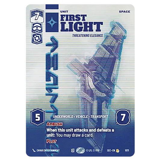 First Light Threatening Elegance card from the Star Wars Unlimited Set Secrets of Power