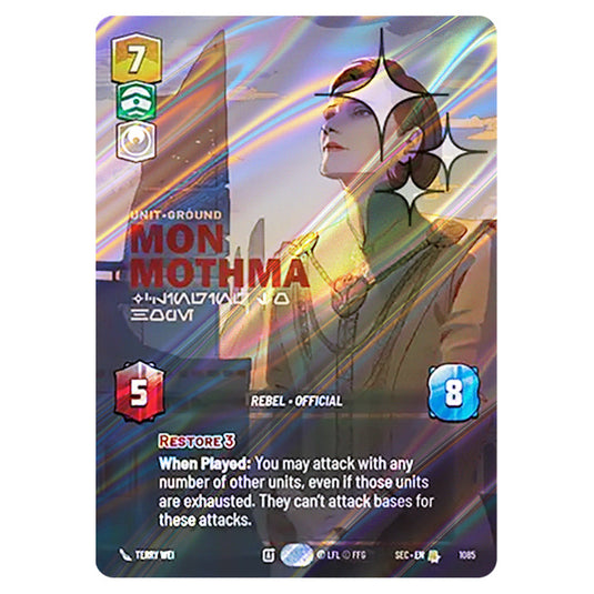 Mon Mothma Clinging to Hope card from the Star Wars Unlimited Set Secrets of Power
