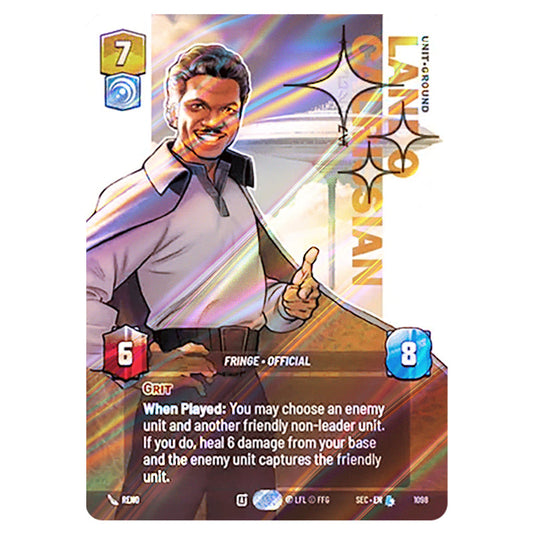 Lando Calrissian Trust Me card from the Star Wars Unlimited Set Secrets of Power