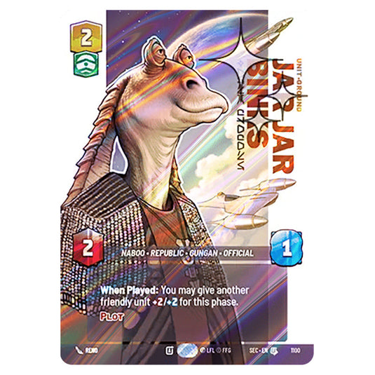 Jar Jar Binks Mesa Propose card from the Star Wars Unlimited Set Secrets of Power