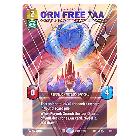 Orn Free Taa Political Power Broker card from the Star Wars Unlimited Set Secrets of Power