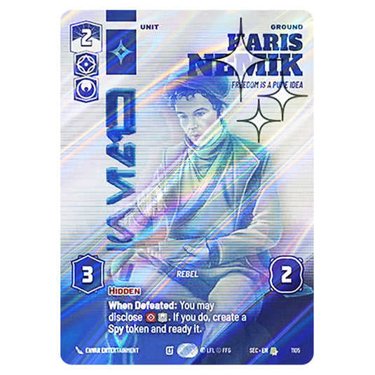 Karis Nemik Freedom is a Pure Idea card from the Star Wars Unlimited Set Secrets of Power