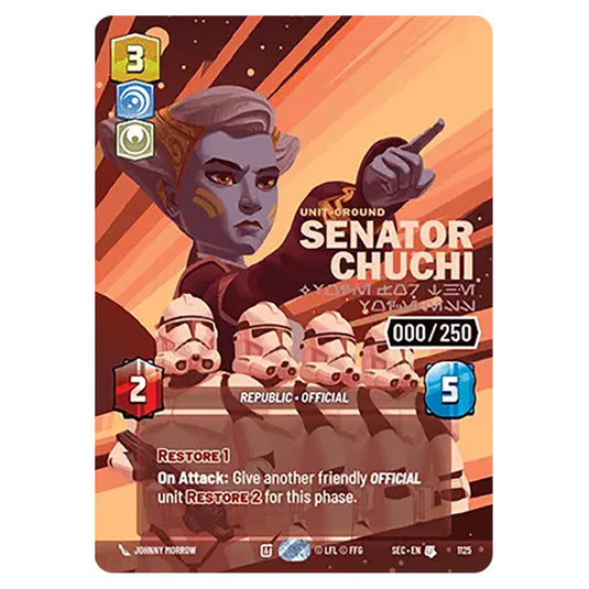 Senator Chuchi Voice for the Voiceless card from the Star Wars Unlimited Set Secrets of Power