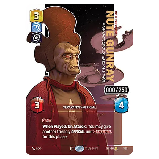 Nute Gunray Escaping Justice card from the Star Wars Unlimited Set Secrets of Power