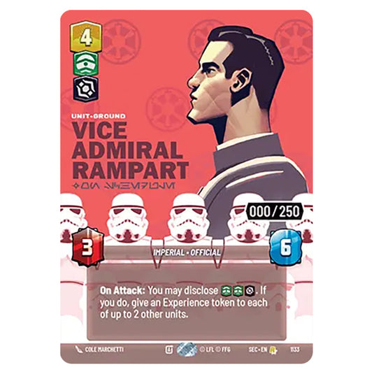 Vice Admiral Rampart On Schedule card from the Star Wars Unlimited Set Secrets of Power