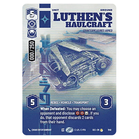 Luthen's Haulcraft Countermeasures Armed card from the Star Wars Unlimited Set Secrets of Power