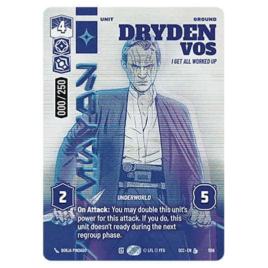 Dryden Vos I Get All Worked Up card from the Star Wars Unlimited Set Secrets of Power