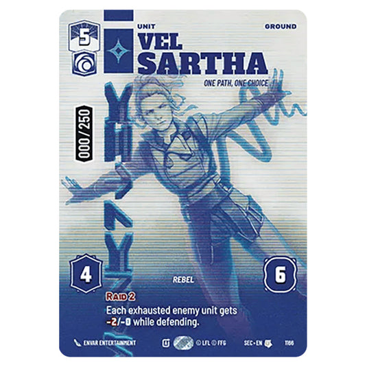 Vel Sartha One Path, One Choice card from the Star Wars Unlimited Set Secrets of Power