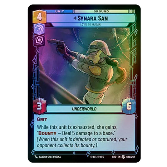 Synara San 33/262 card from the Star Wars Unlimited set Shadows of the Galaxy