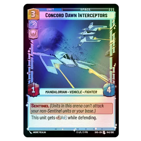 Concord Dawn Interceptors 42/262 card from the Star Wars Unlimited set Shadows of the Galaxy