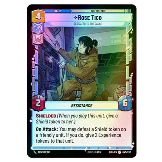 Rose Tico 45/262 card from the Star Wars Unlimited set Shadows of the Galaxy