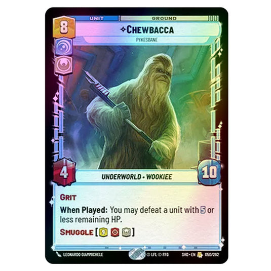 Chewbacca 50/262 card from the Star Wars Unlimited set Shadows of the Galaxy