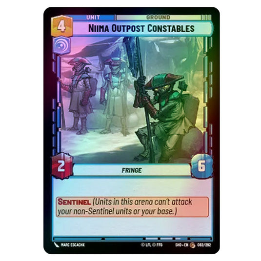 Niima Outpost Constables 62/262 card from the Star Wars Unlimited set Shadows of the Galaxy