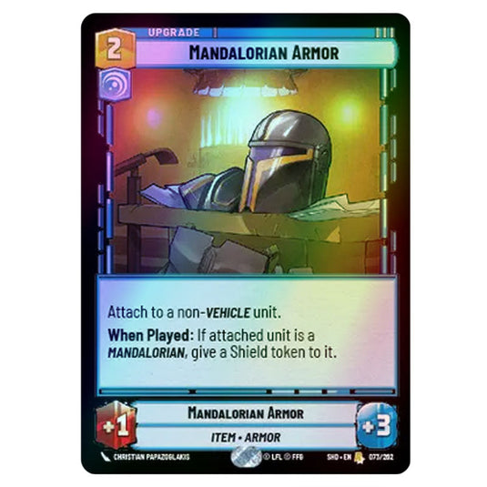 Mandalorian Armor 73/262 card from the Star Wars Unlimited set Shadows of the Galaxy