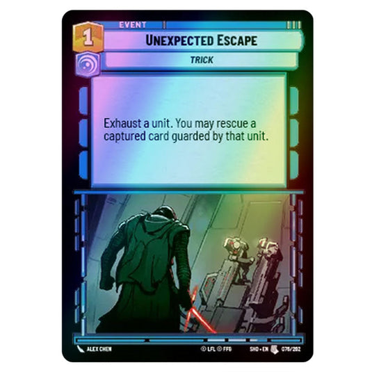 Unexpected Escape 76/262 card from the Star Wars Unlimited set Shadows of the Galaxy