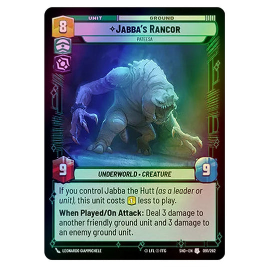 Jabba’s Rancor 91/262 card from the Star Wars Unlimited set Shadows of the Galaxy