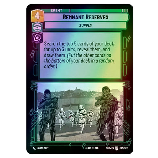 Remnant Reserves 93/262 card from the Star Wars Unlimited set Shadows of the Galaxy