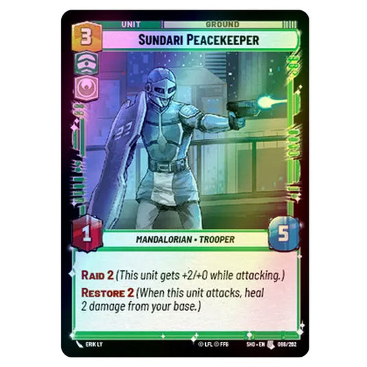 Sundari Peacekeeper 98/262 card from the Star Wars Unlimited set Shadows of the Galaxy