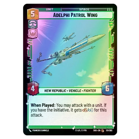 Adelphi Patrol Wing 101/262 card from the Star Wars Unlimited set Shadows of the Galaxy