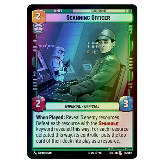 Scanning Officer 114/262 card from the Star Wars Unlimited set Shadows of the Galaxy