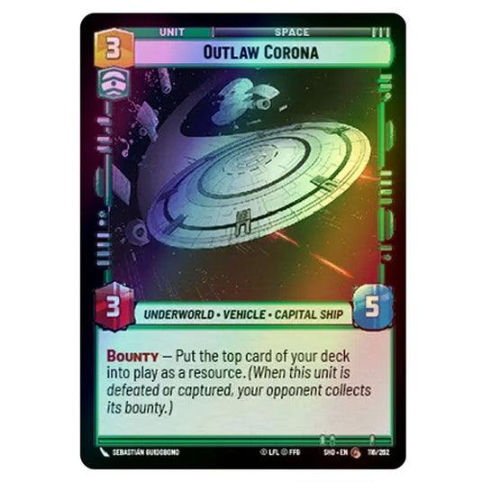 Outlaw Corona 116/262 card from the Star Wars Unlimited set Shadows of the Galaxy