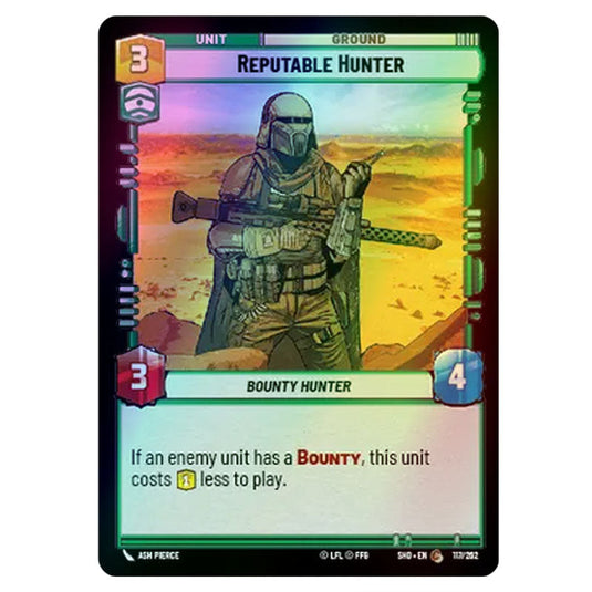 Reputable Hunter 117/262 card from the Star Wars Unlimited set Shadows of the Galaxy