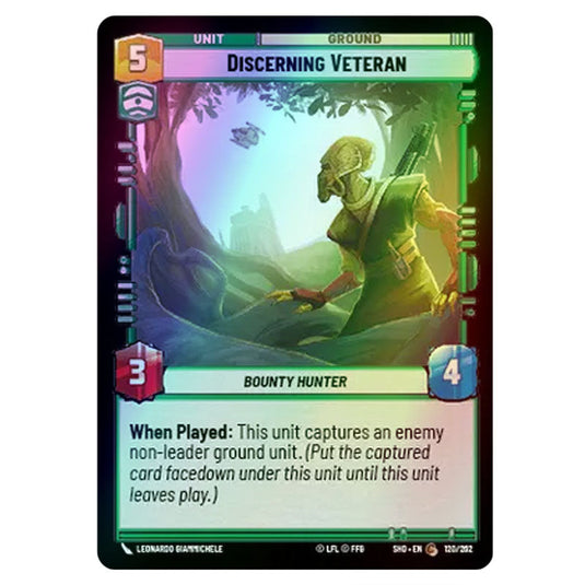 Discerning Veteran 120/262 card from the Star Wars Unlimited set Shadows of the Galaxy