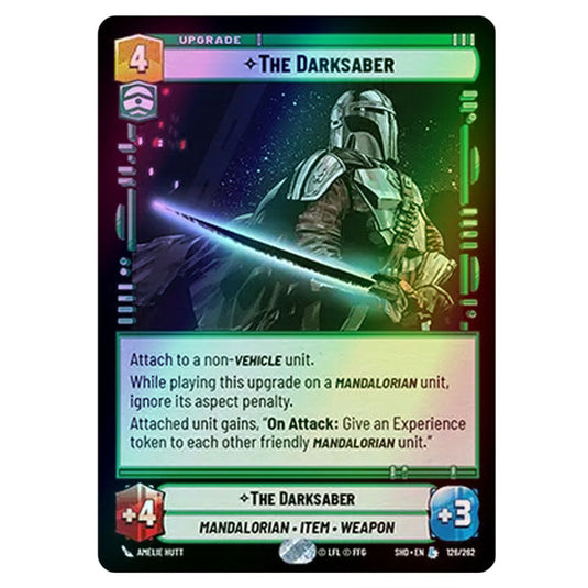 The Darksaber 126/262 card from the Star Wars Unlimited set Shadows of the Galaxy