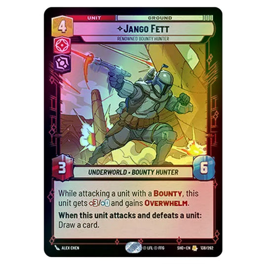 Jango Fett 138/262 card from the Star Wars Unlimited set Shadows of the Galaxy