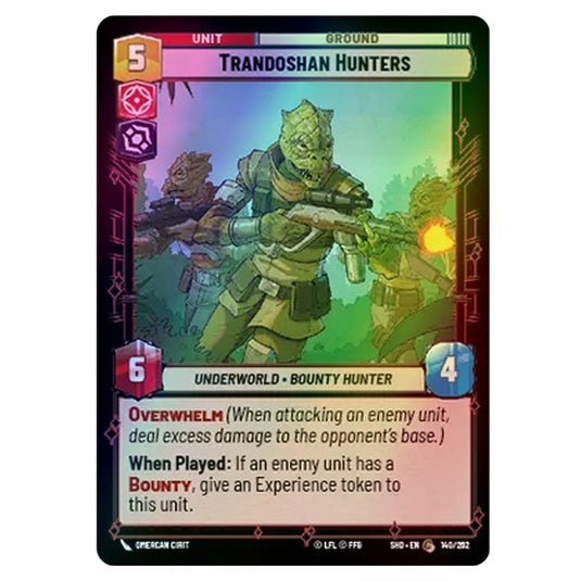 Trandoshan Hunters 140/262 card from the Star Wars Unlimited set Shadows of the Galaxy