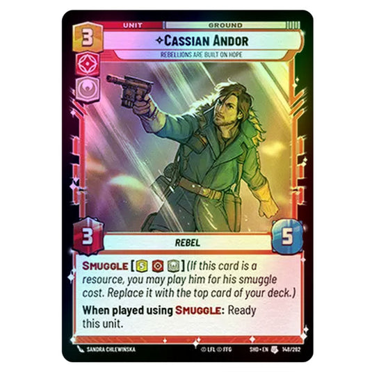 Cassian Andor 148/262 card from the Star Wars Unlimited set Shadows of the Galaxy