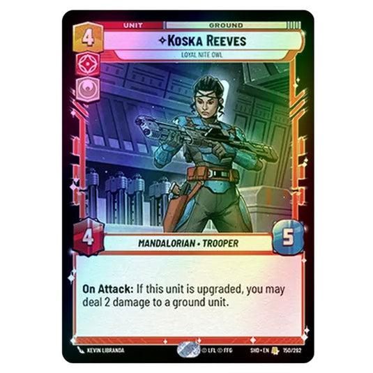 Koska Reeves 150/262 card from the Star Wars Unlimited set Shadows of the Galaxy