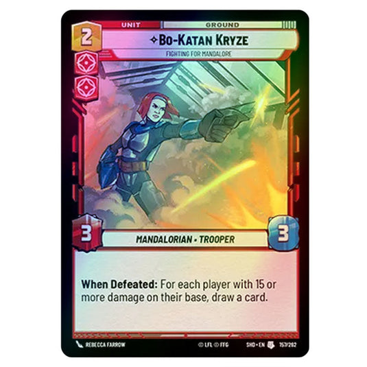 Bo-Katan Kryze 157/262 card from the Star Wars Unlimited set Shadows of the Galaxy