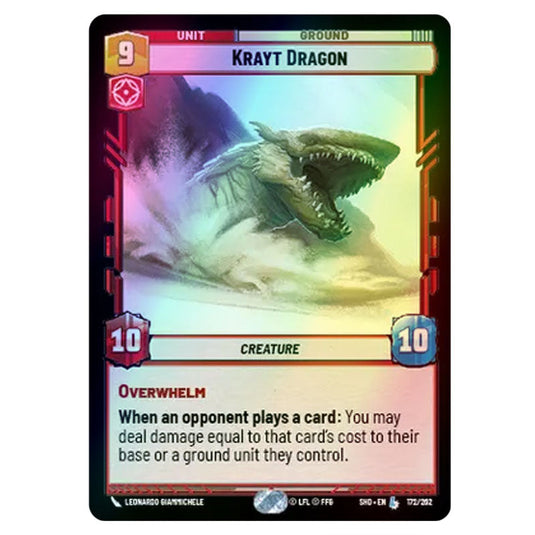 Krayt Dragon 172/262 card from the Star Wars Unlimited set Shadows of the Galaxy