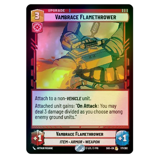 Vambrace Flamethrower 177/262 card from the Star Wars Unlimited set Shadows of the Galaxy