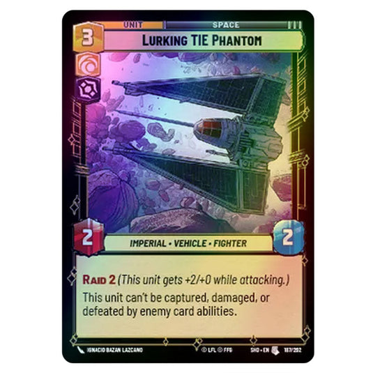 Lurking TIE Phantom 187/262 card from the Star Wars Unlimited set Shadows of the Galaxy