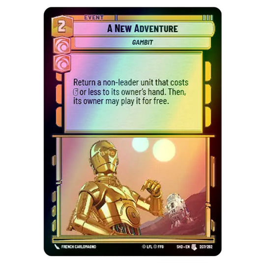 A New Adventure 207/262 card from the Star Wars Unlimited set Shadows of the Galaxy