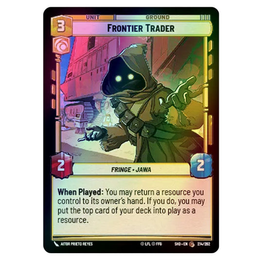 Frontier Trader 214/262 card from the Star Wars Unlimited set Shadows of the Galaxy