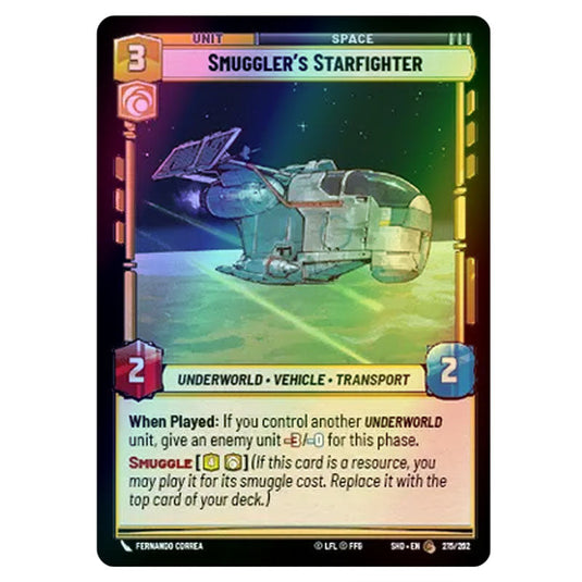 Smuggler’s Starfighter 215/262 card from the Star Wars Unlimited set Shadows of the Galaxy