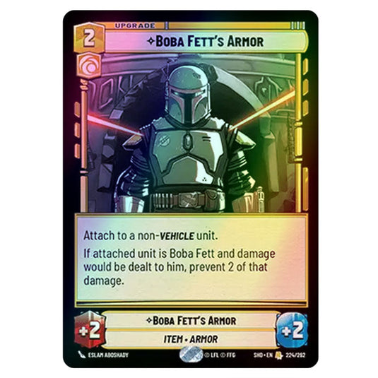 Boba Fett’s Armor 224/262 card from the Star Wars Unlimited set Shadows of the Galaxy