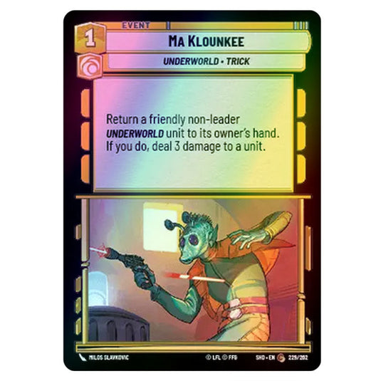 Ma Klounkee 229/262 card from the Star Wars Unlimited set Shadows of the Galaxy