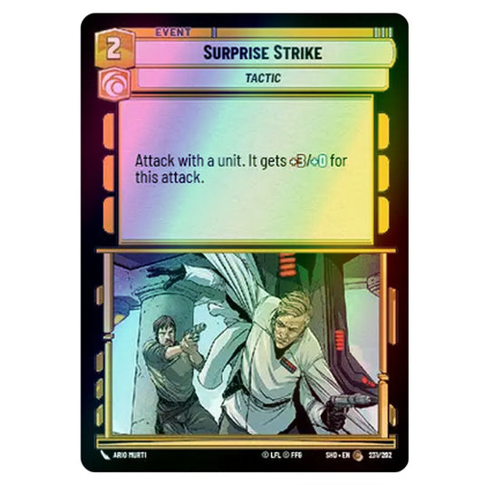 Surprise Strike 231/262 card from the Star Wars Unlimited set Shadows of the Galaxy