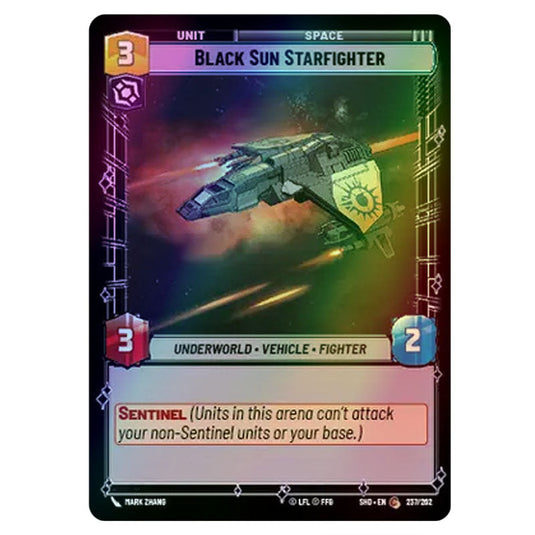 Black Sun Starfighter 237/262 card from the Star Wars Unlimited set Shadows of the Galaxy