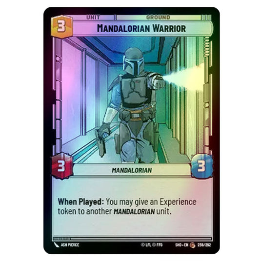 Mandalorian Warrior 258/262 card from the Star Wars Unlimited set Shadows of the Galaxy