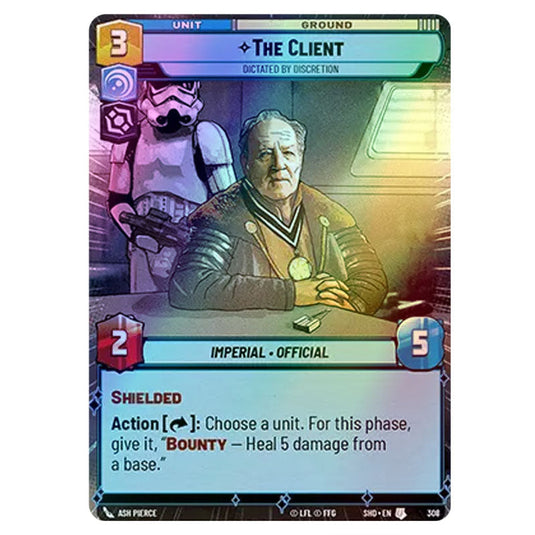 The Client 308 card from the Star Wars Unlimited set Shadows of the Galaxy