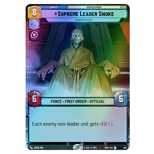 Supreme Leader Snoke 314 card from the Star Wars Unlimited set Shadows of the Galaxy