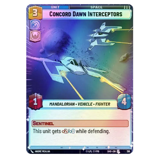 Concord Dawn Interceptors 318 card from the Star Wars Unlimited set Shadows of the Galaxy