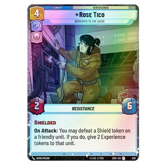 Rose Tico 320 card from the Star Wars Unlimited set Shadows of the Galaxy