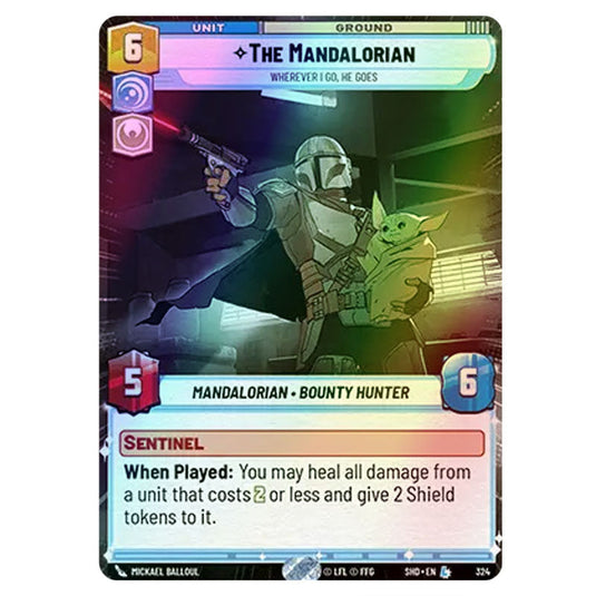 The Mandalorian 324 card from the Star Wars Unlimited set Shadows of the Galaxy